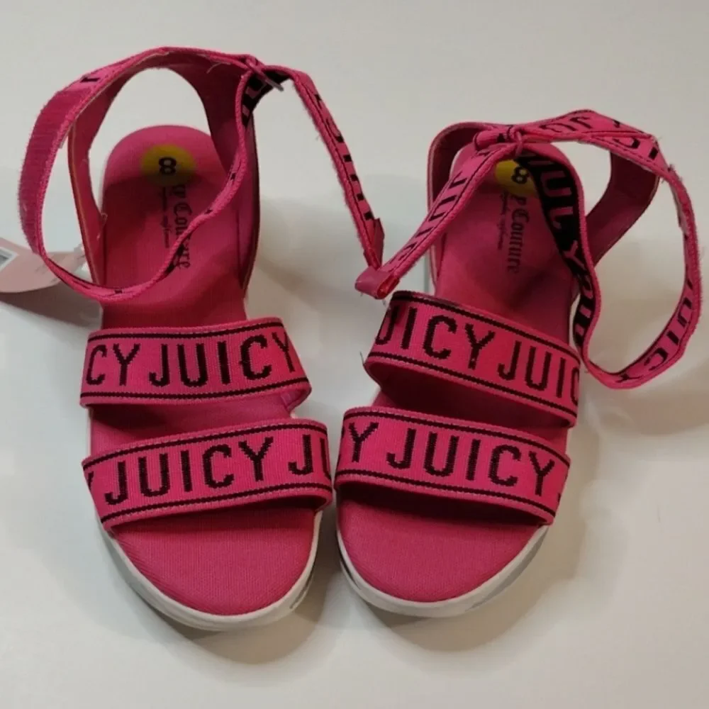 Juicy Couture Hot Pink Impulse SZ 8 Strappy Hook &‎ Loop Platform Sandals NWT